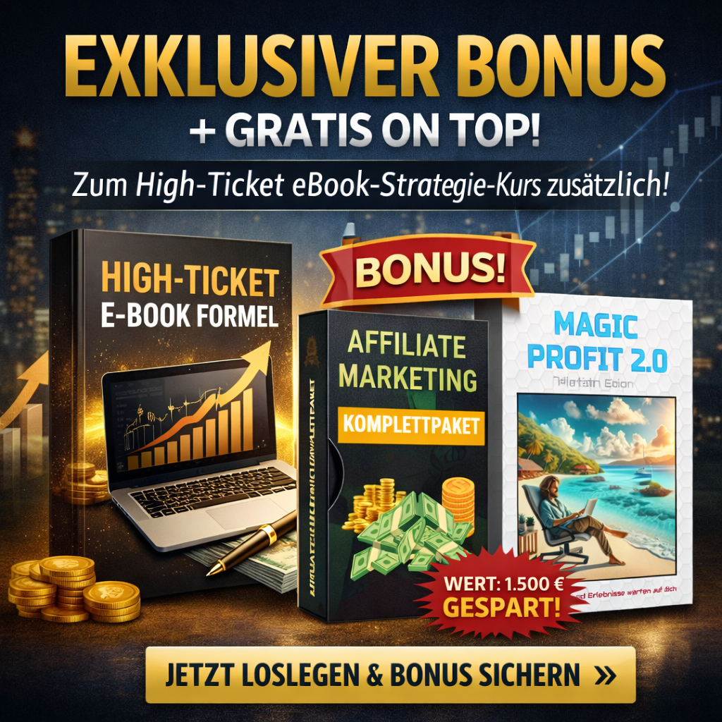 Exklusiver Bonus zur Highticket Ebook Strategie mit Affiliate Marketing Komplettpaket und Magic Profit 2.0 im Wert von 1500 Euro gratis